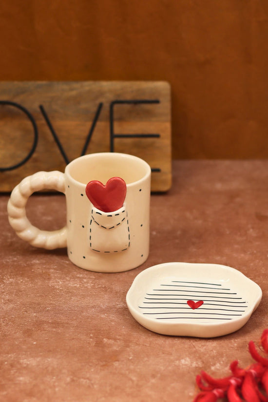 Set of 2 - Love letter mug & Striped heart Dessert plate combo with premium quality material