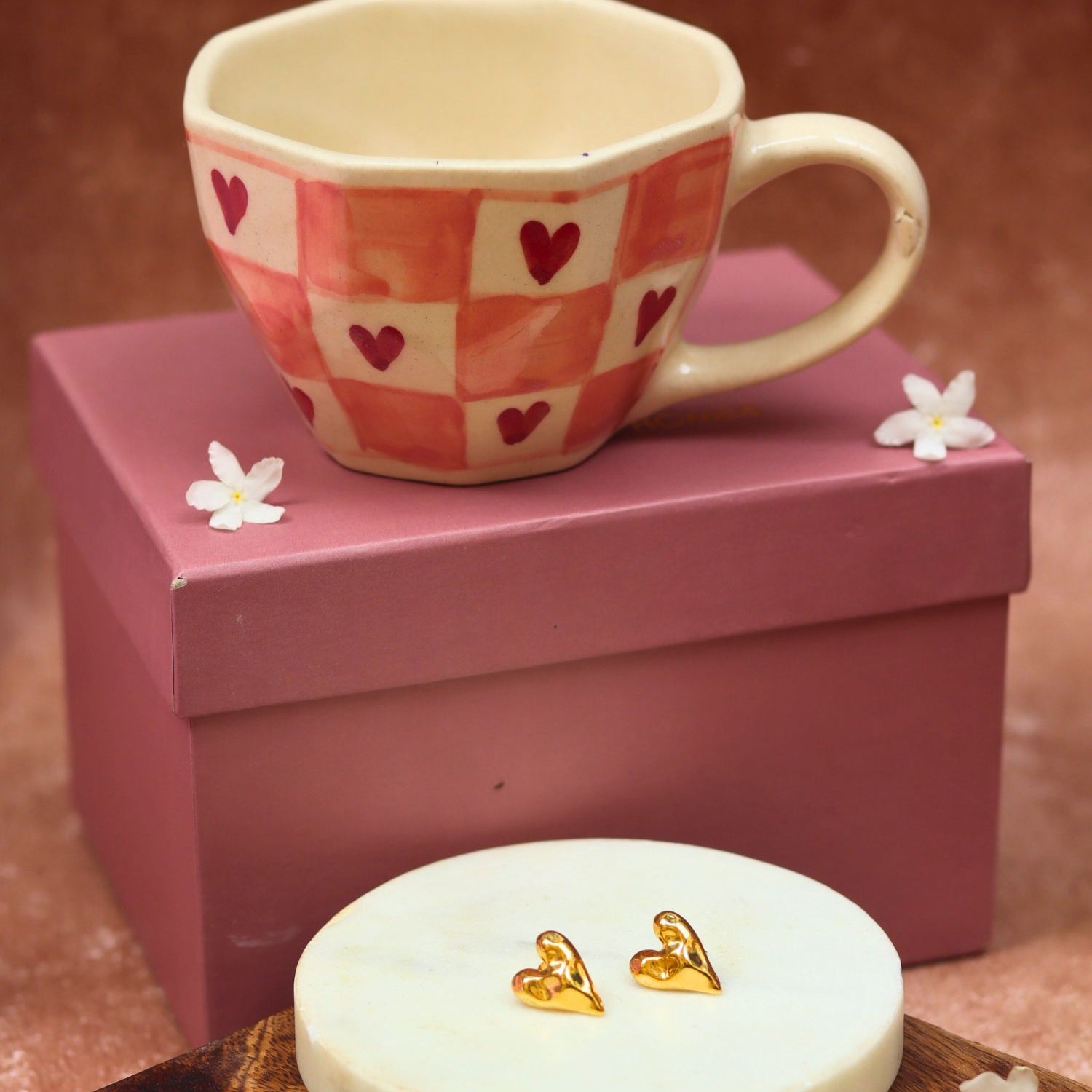 Chequered heart Karva Chauth hamper handmade in India