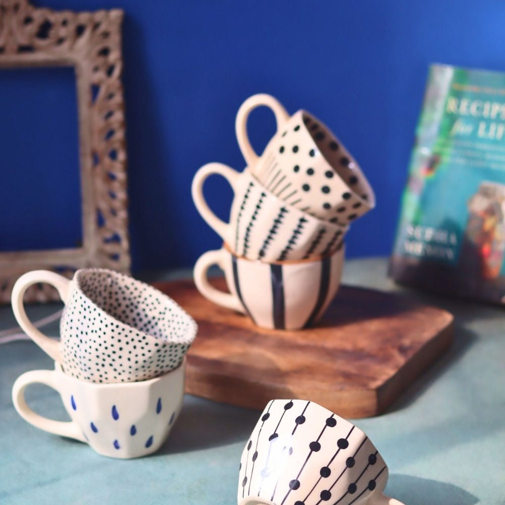 Handmade Set of 6 [Black&White] Handmade Mugs (For the price of 5)
