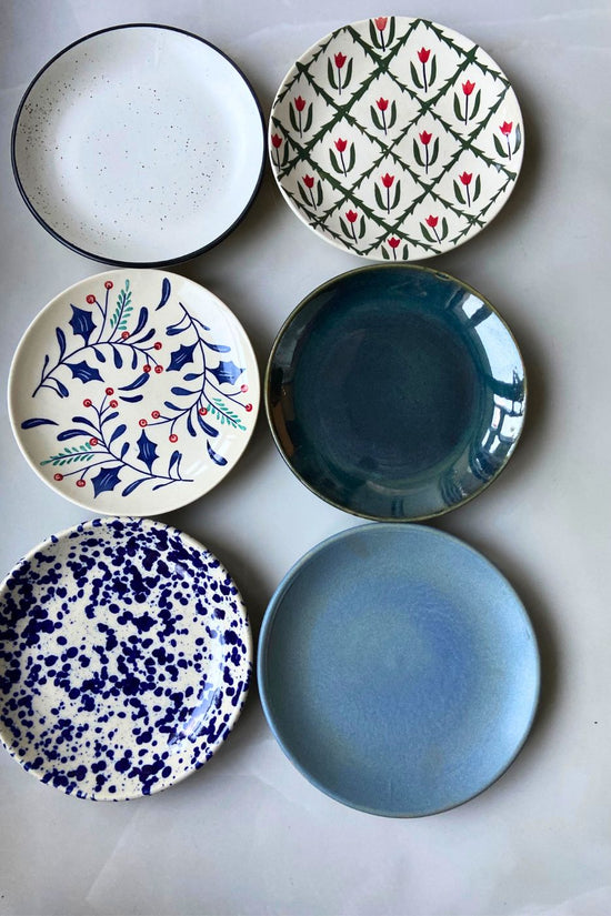 Set of 6 Neutral & Printed Snack Plates (for the price of 5 ) handmade in india