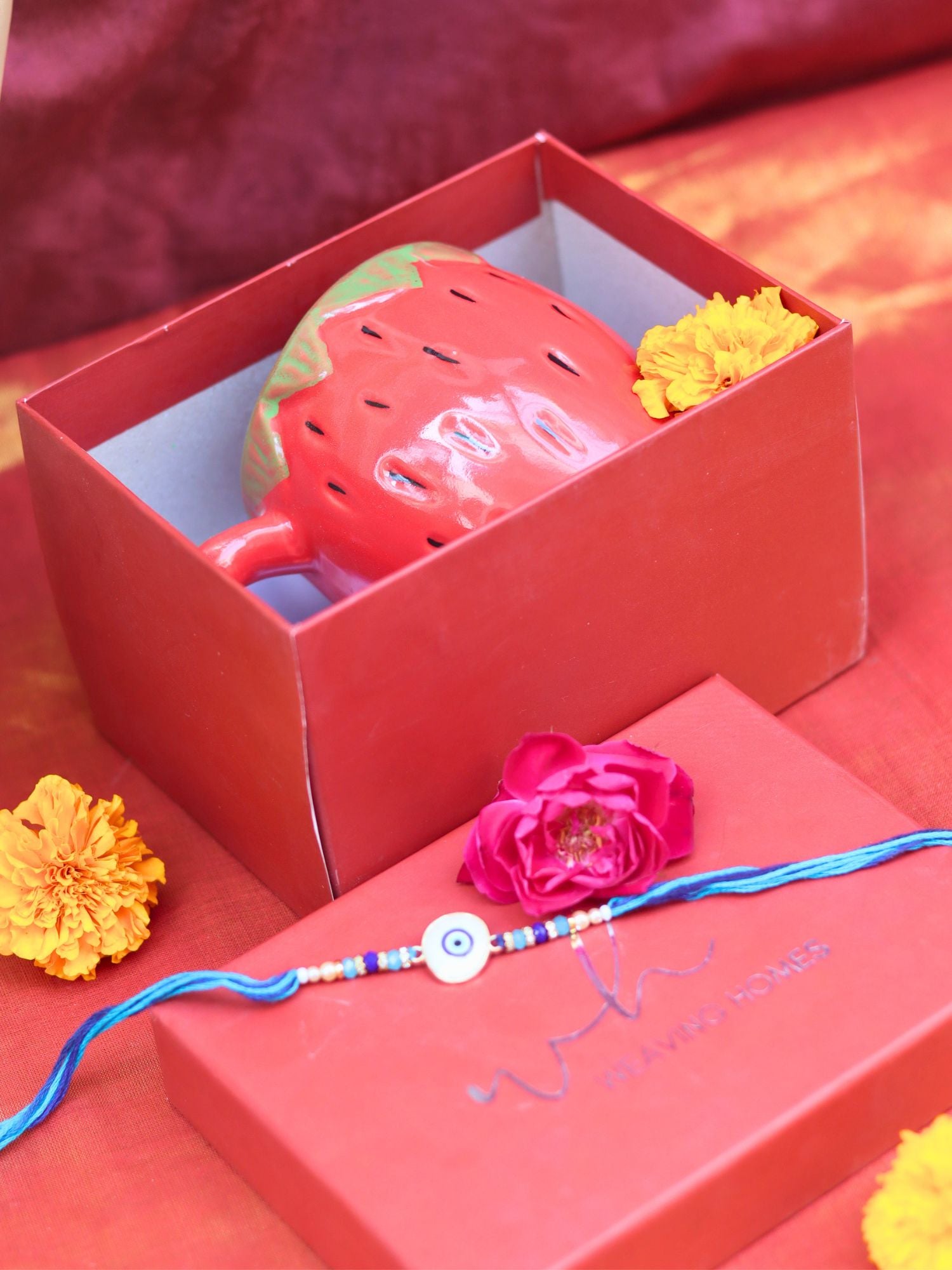 OG strawberry Rakhi Gift Box handmade in India