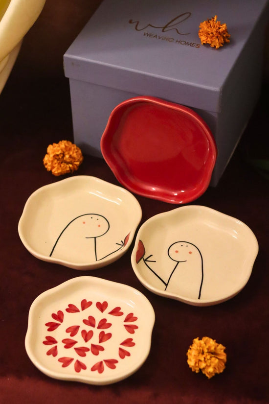 Lead free Set of 4 - Heart, Red & Hum-Tum handmade dessert plate combo in a Gift box