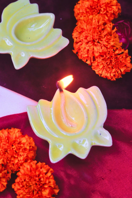 Handmade Set of 4 - Yellow Lotus Diya