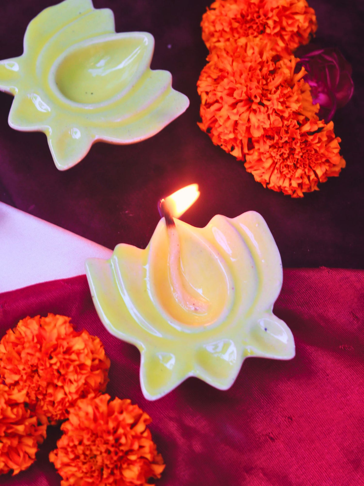 Handmade Set of 4 - Yellow Lotus Diya