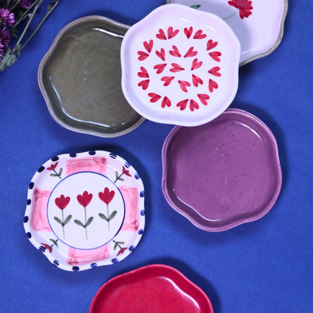 Set of 6 HandPainted & Neutrals Handmade Dessert Plate (for the price of 5) handmade in india