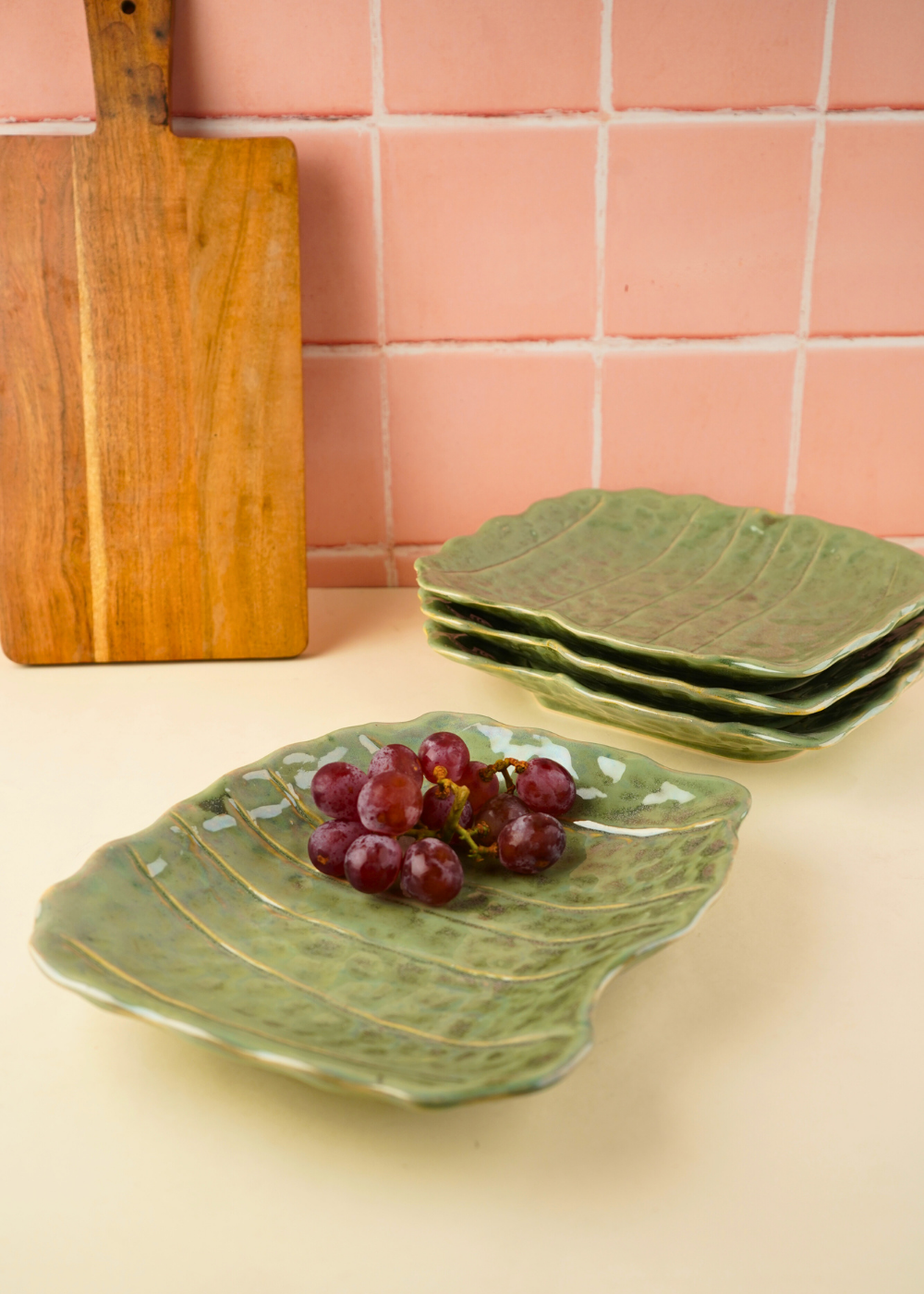 pistachio stoneware platter with nature's green color