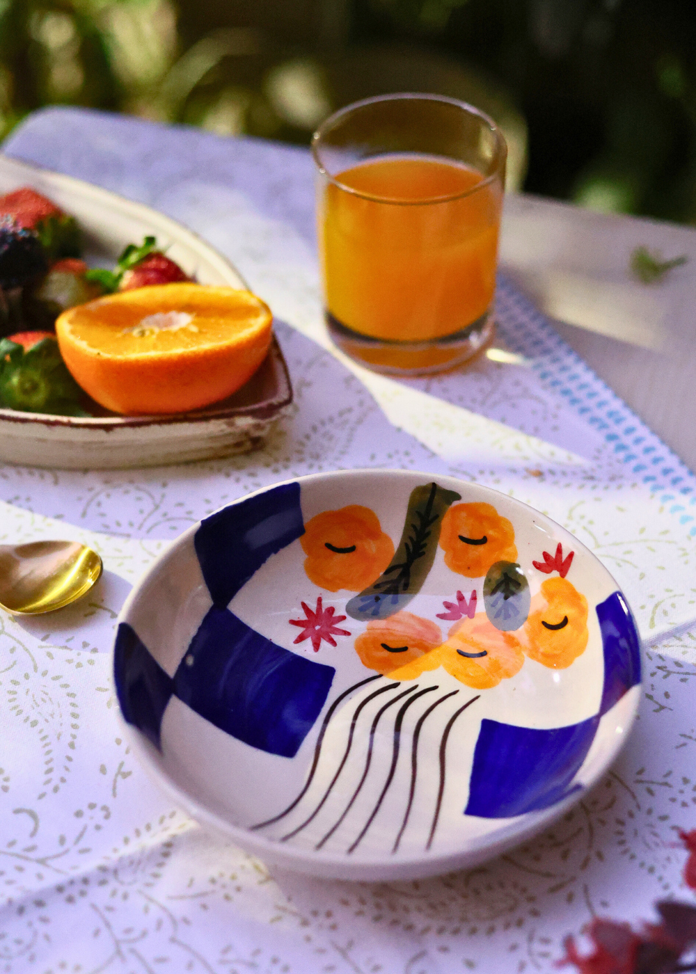 handmade blue check sunflower bowl