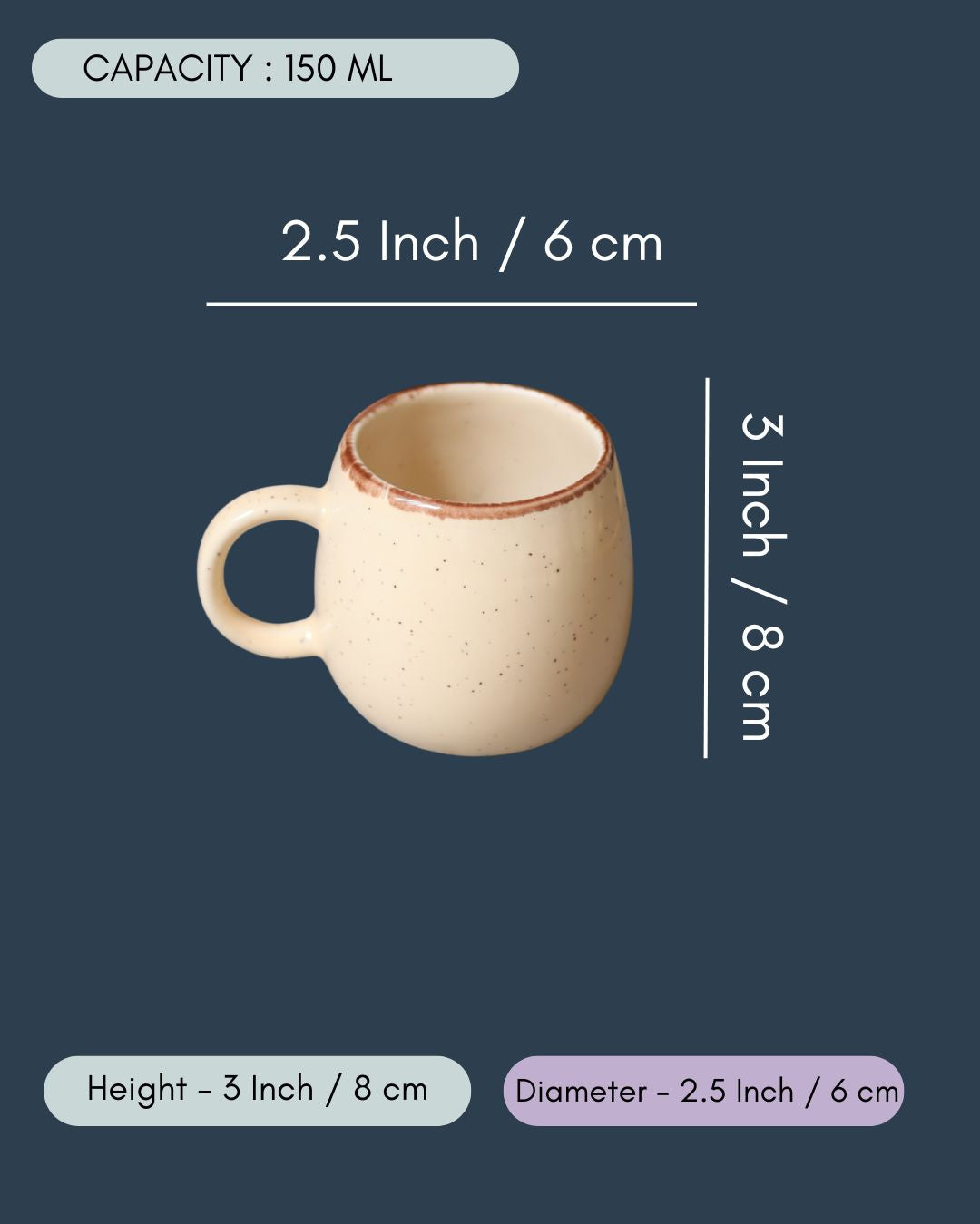 Ivory Ovule Shape Tea Cups - Set of 6