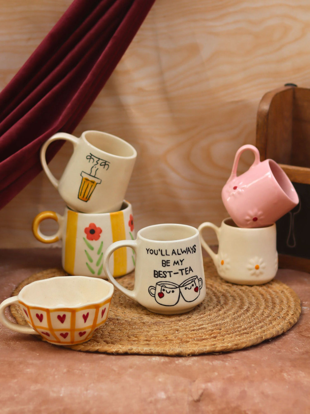 Set of 6 Aesthetic Brew Mugs (for the price of 5) handmade in India