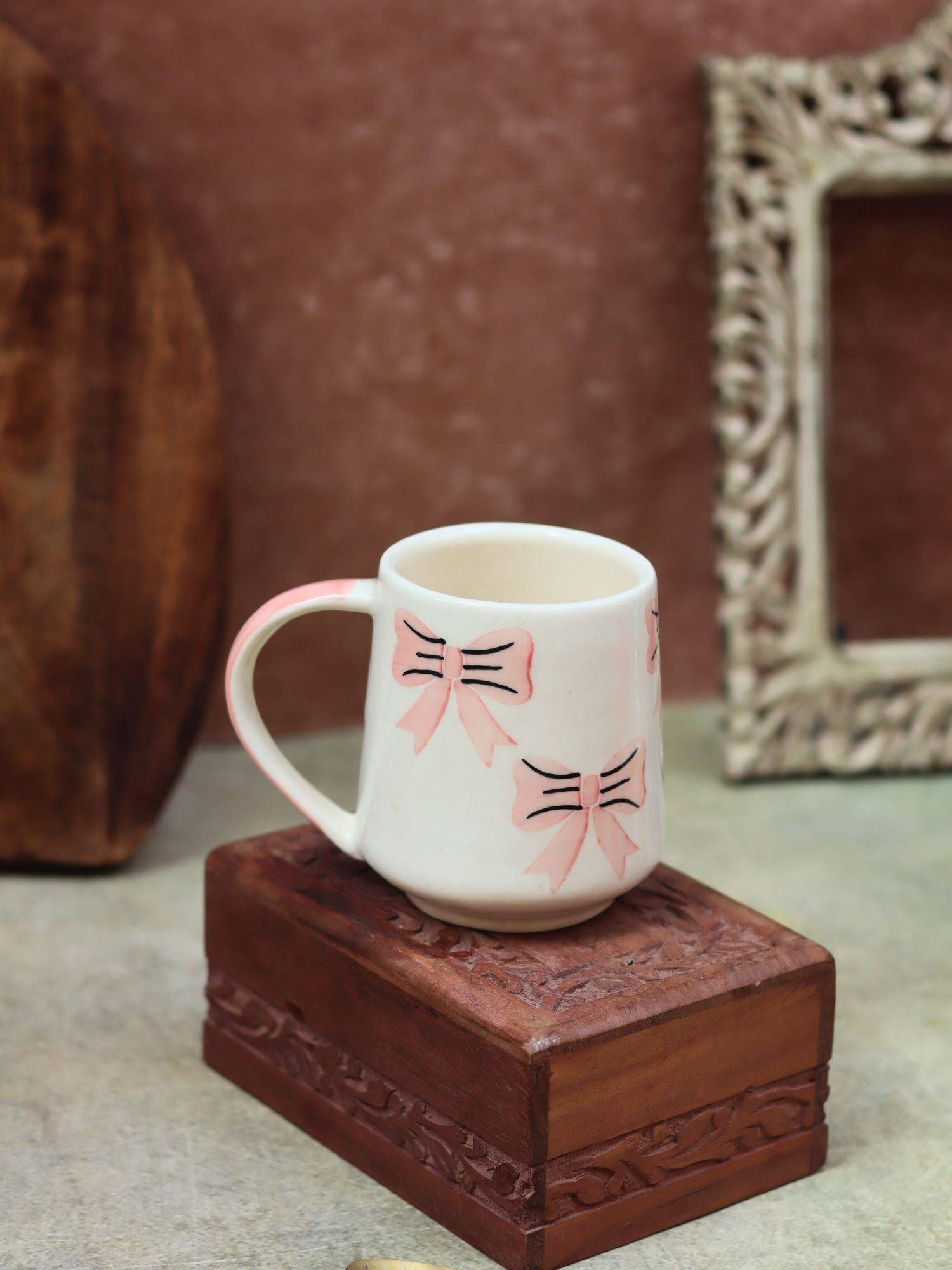 Bow Mug - Pink handmade in india
