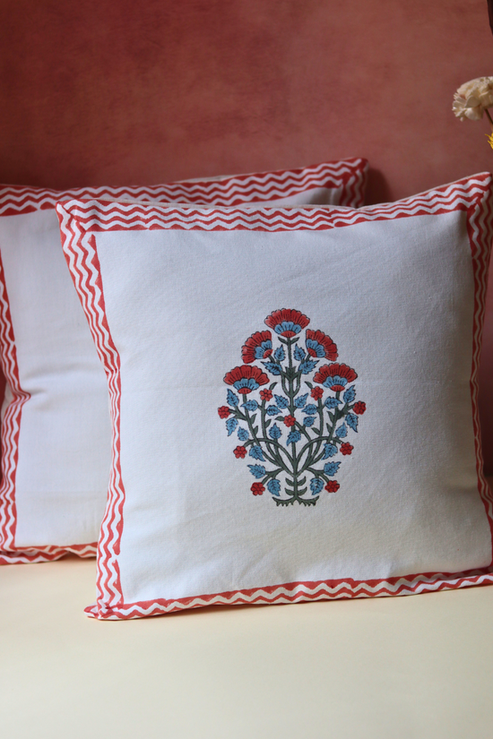 Pink Bloom Block Printed Cushion Cover
