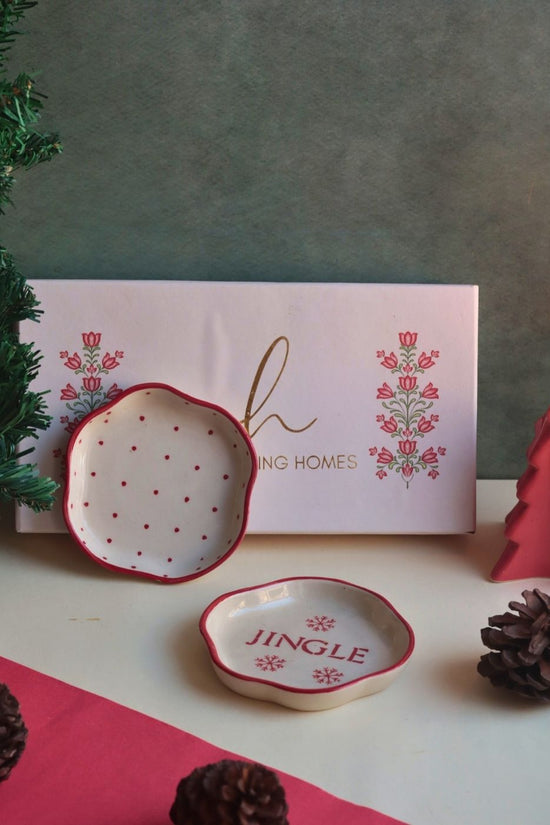Jingle & Red Polka Handmade Dessert plate in a Gift Box handmade in india