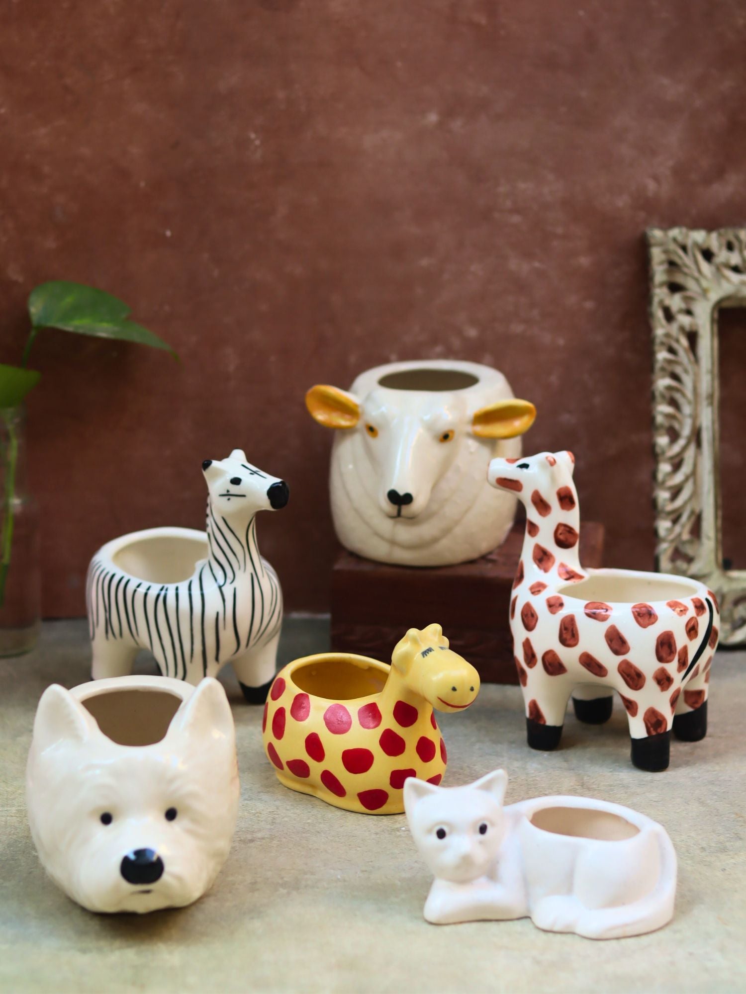 Set of 6 Charming Animal Planters combo handmade in India