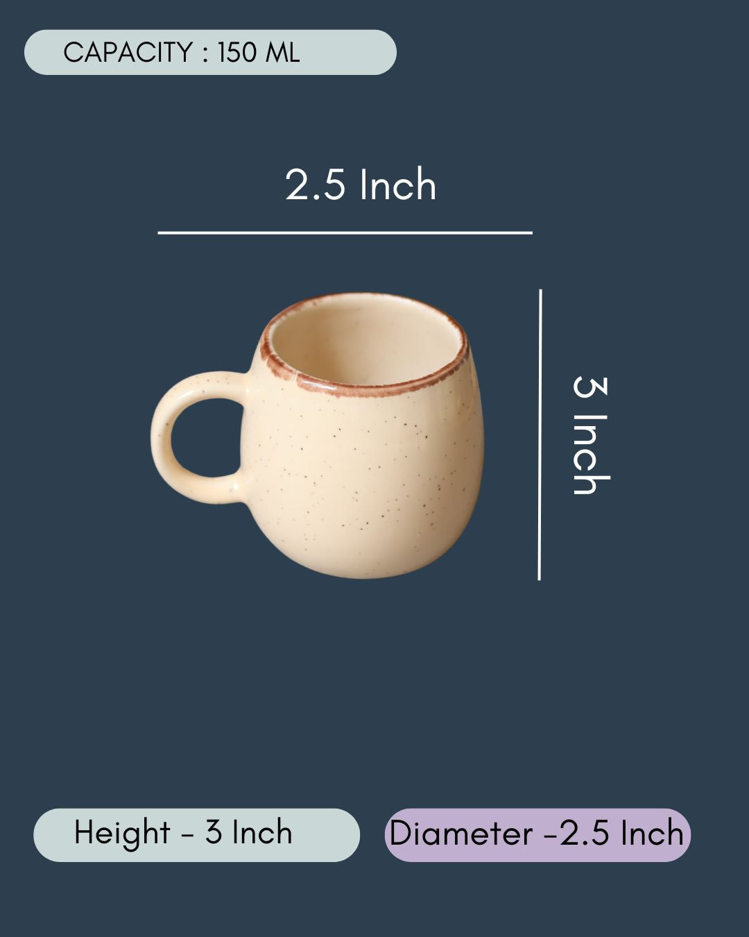 Ivory Ovule Shape Tea Cups - Set of 6