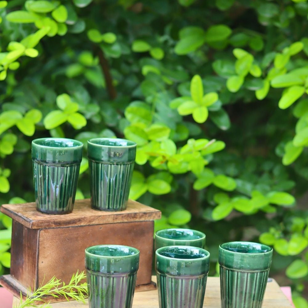 Set of 6 - Green Kulhad made by ceramic