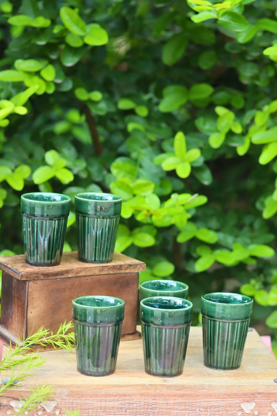 Set of 6 - Green Kulhad made by ceramic