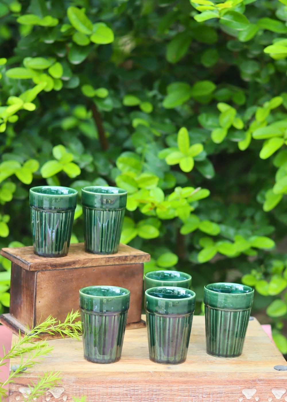 Set of 6 - Green Kulhad made by ceramic