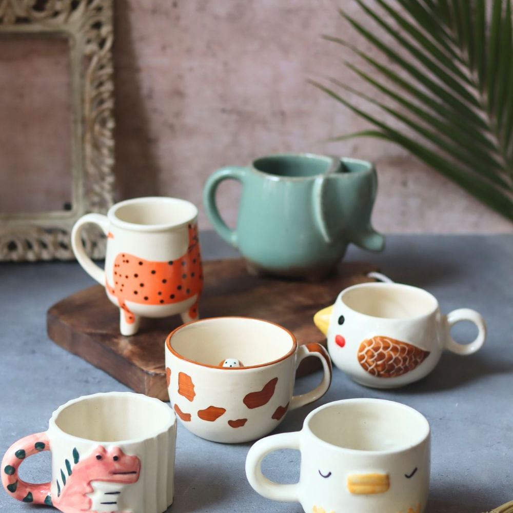 Handmade Set of 6 Animal Delight Mugs (for the price of 5)