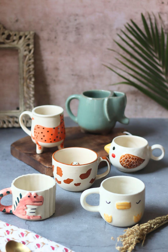 Handmade Set of 6 Animal Delight Mugs (for the price of 5)