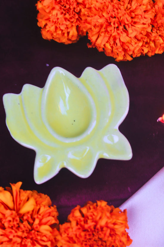 Set of 4 - Yellow Lotus Diya made by ceramic
