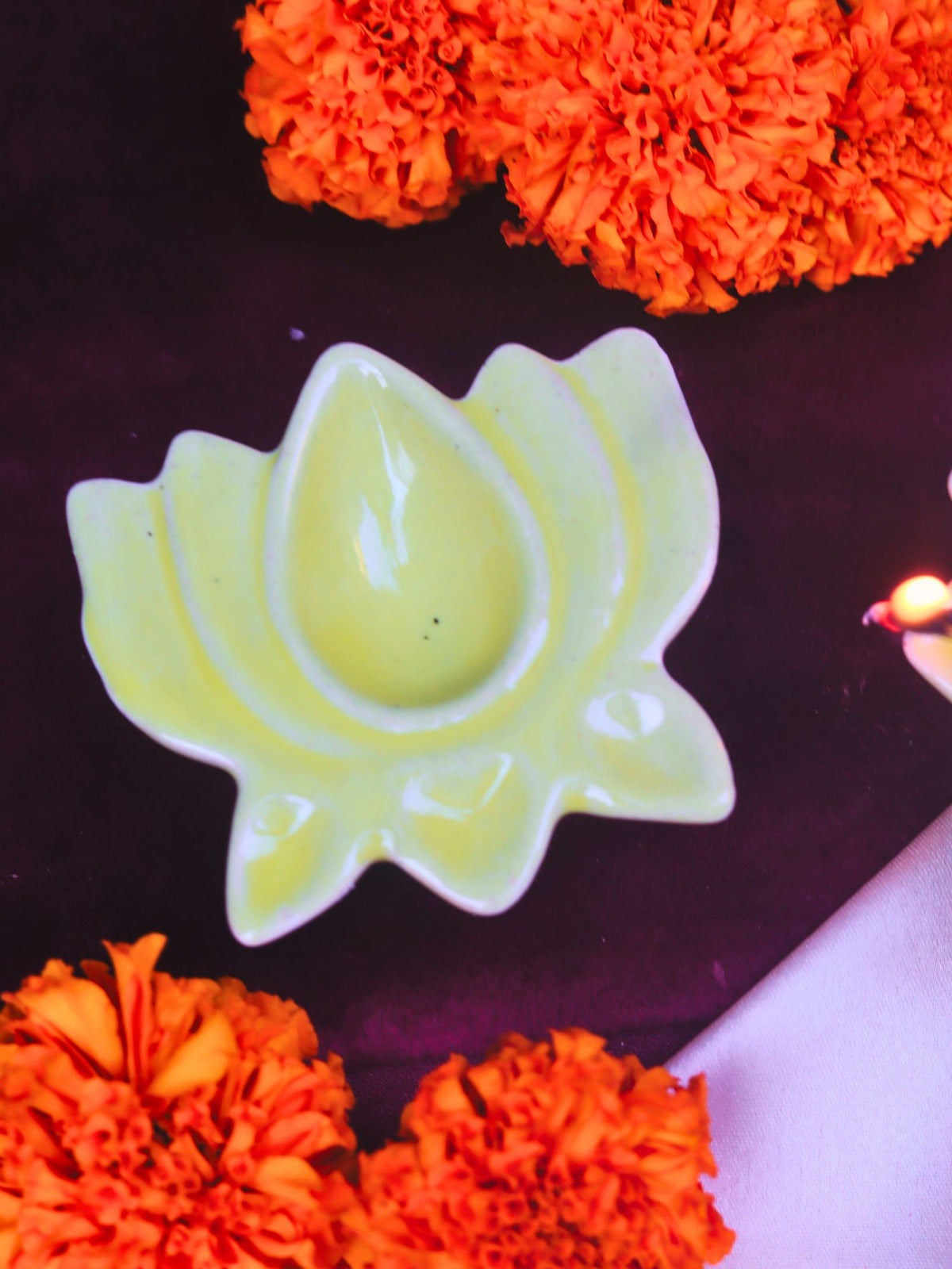 Set of 4 - Yellow Lotus Diya made by ceramic