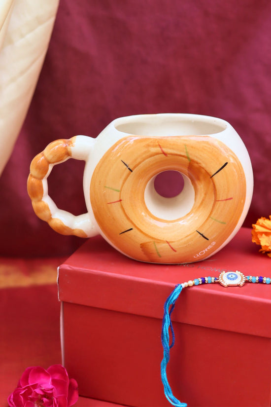 Donut Mug - Brown Rakhi Gift Box made by ceramic