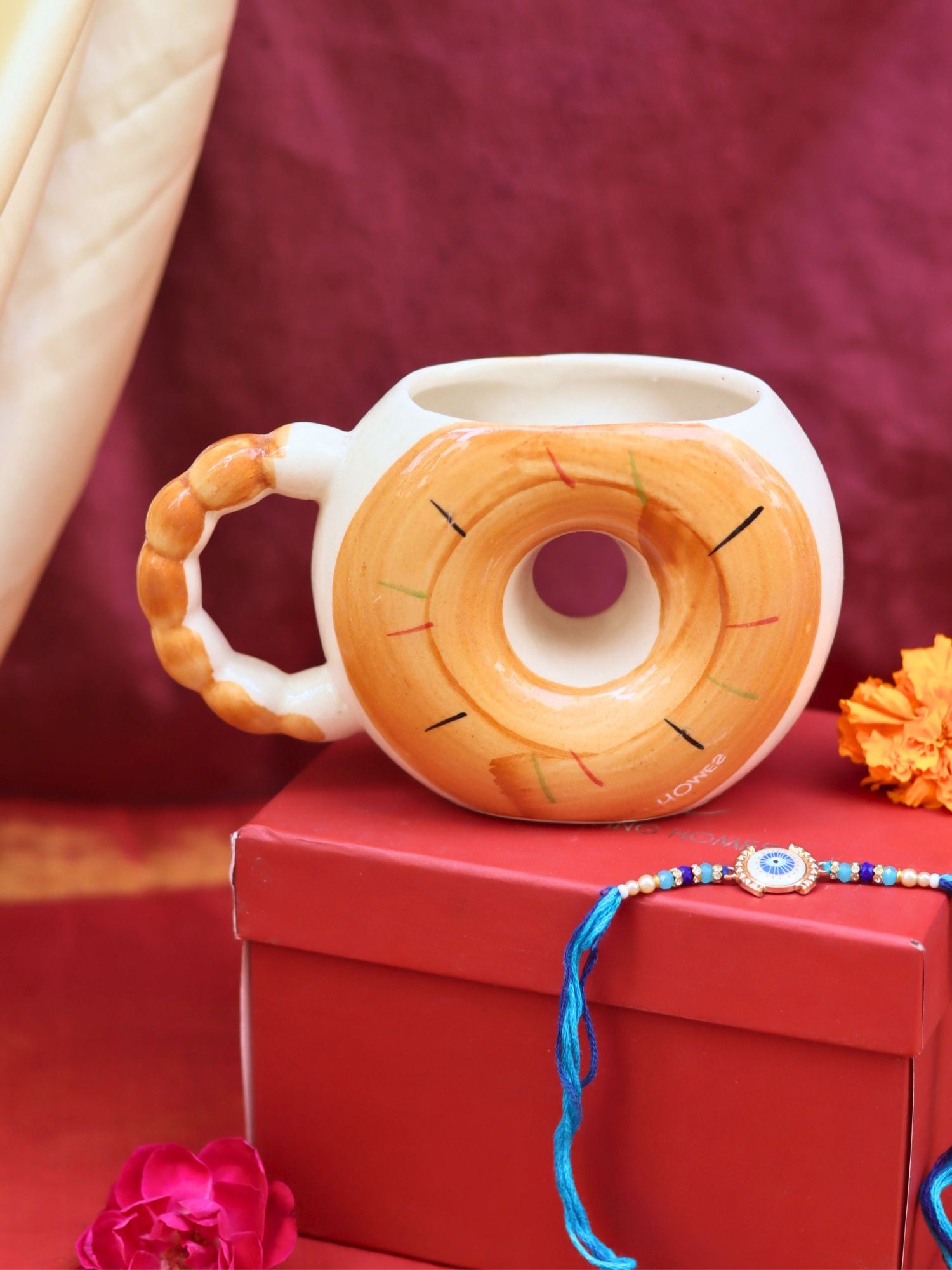 Donut Mug - Brown Rakhi Gift Box made by ceramic