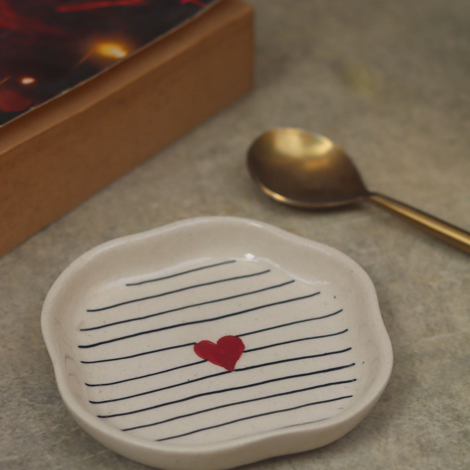 Striped Heart Handmade Dessert Plate lead free dessert plate