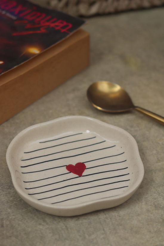 Striped Heart Handmade Dessert Plate lead free dessert plate