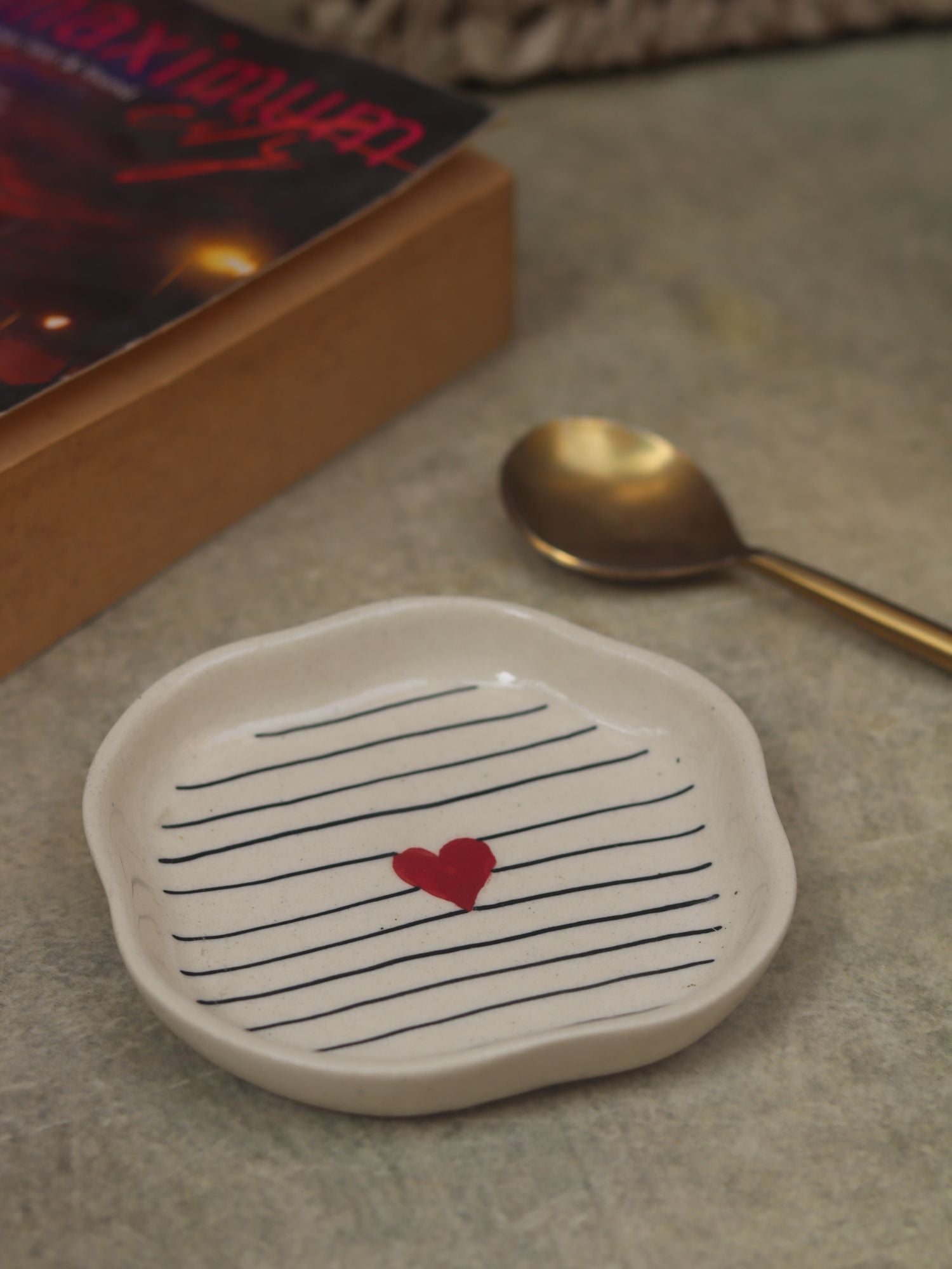 Striped Heart Handmade Dessert Plate lead free dessert plate