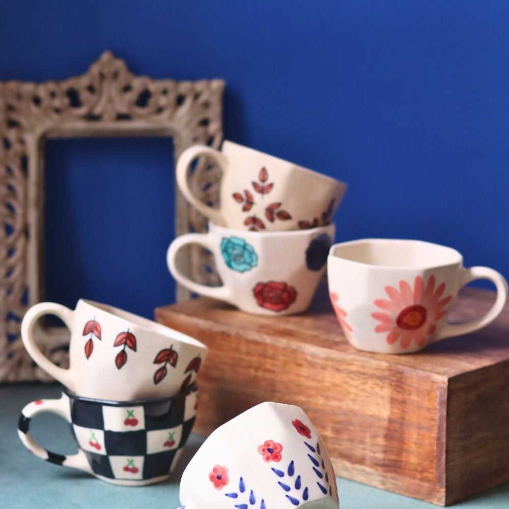 Handmade Set of 6 Mystic Bloom Mugs (for the price of 5)
