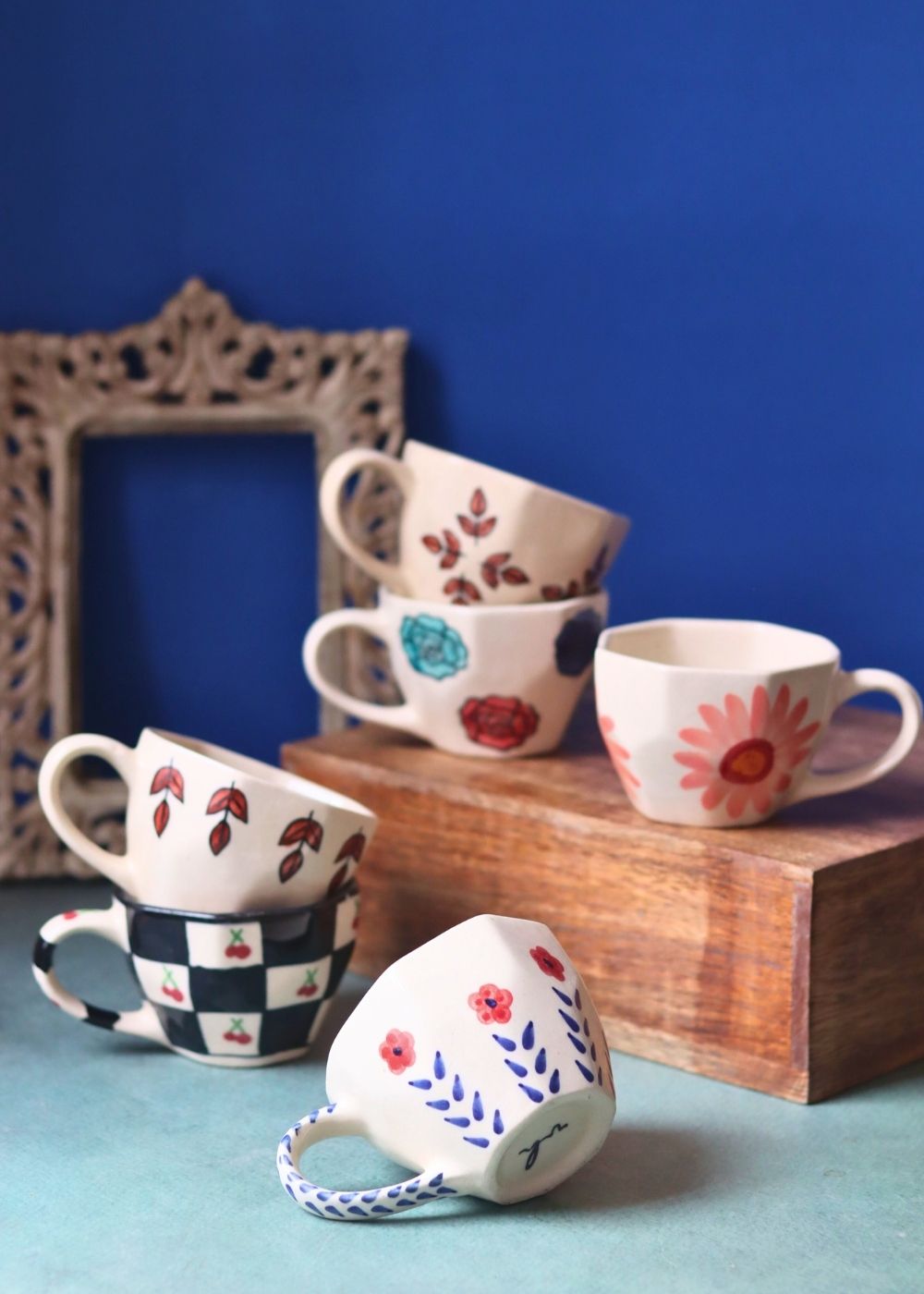 Handmade Set of 6 Mystic Bloom Mugs (for the price of 5)