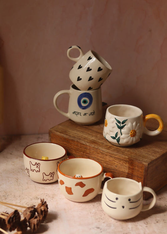 Set of 6 Morning Sip Mugs (for the price of 5) - Combo Pack made by ceramic