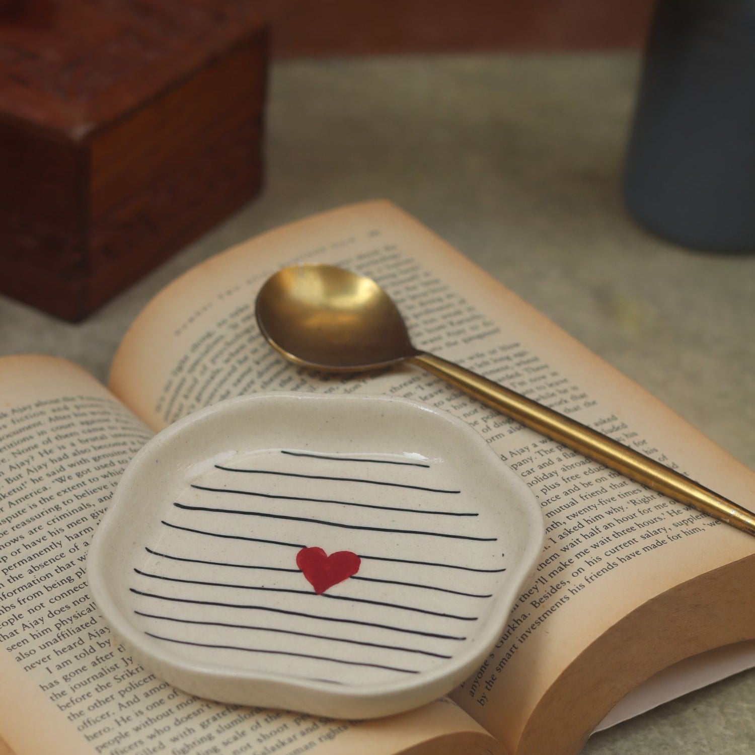 Striped Heart Handmade Dessert Plate made by ceramic