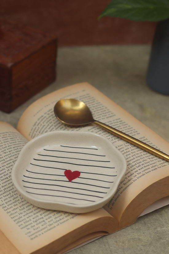 Striped Heart Handmade Dessert Plate made by ceramic