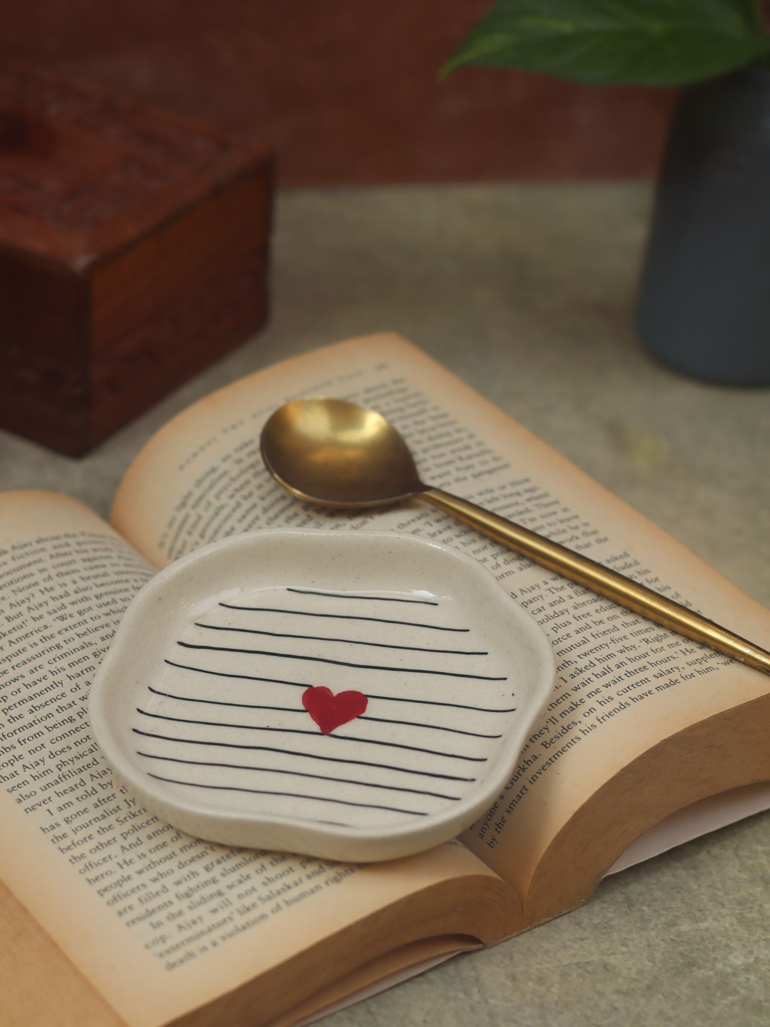 Striped Heart Handmade Dessert Plate made by ceramic