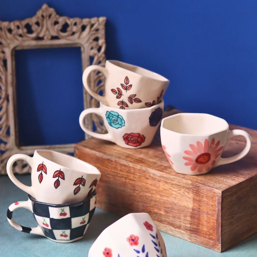 Set of 6 Mystic Bloom Mugs (for the price of 5) made by ceramic