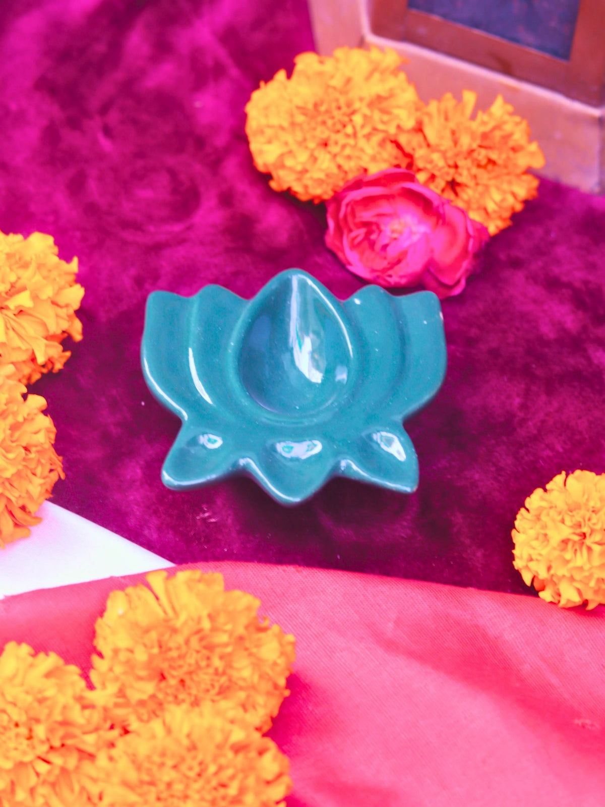 Handmade Set of 4 - Bottle Green Diya