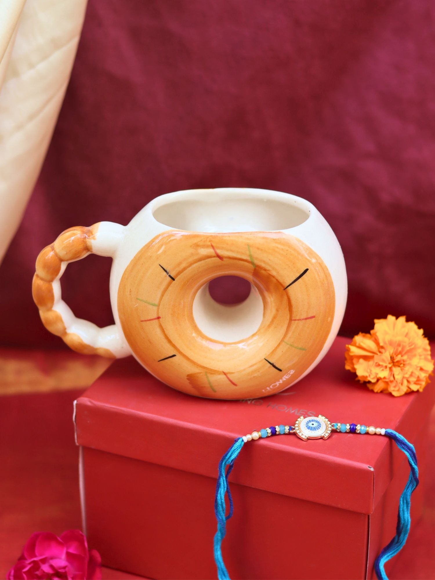 Donut Mug - Brown Rakhi Gift Box handmade in India