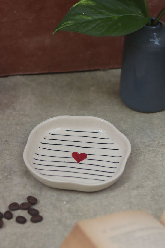 Striped Heart Handmade Dessert Plate handmade in India