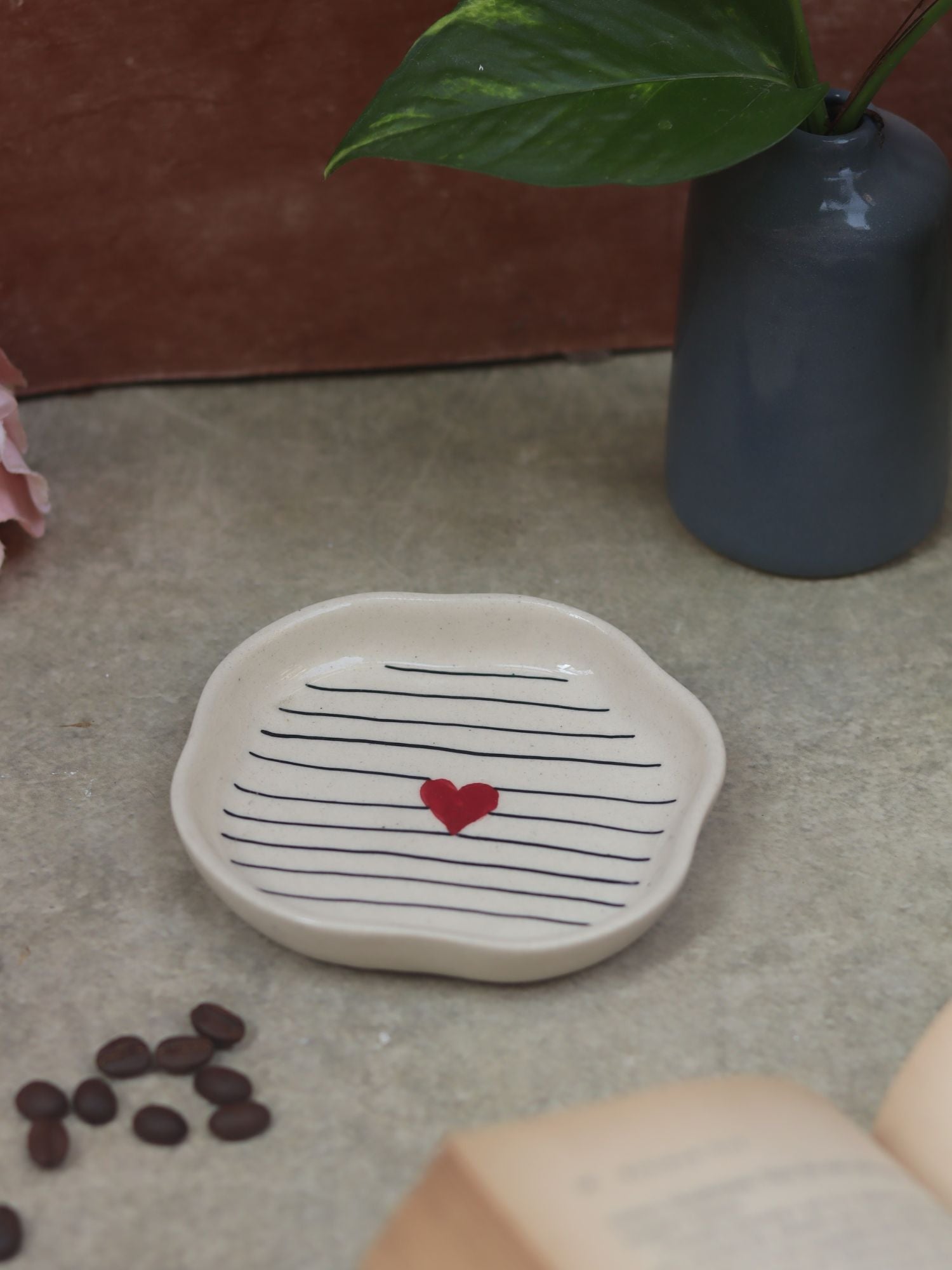 Striped Heart Handmade Dessert Plate handmade in India
