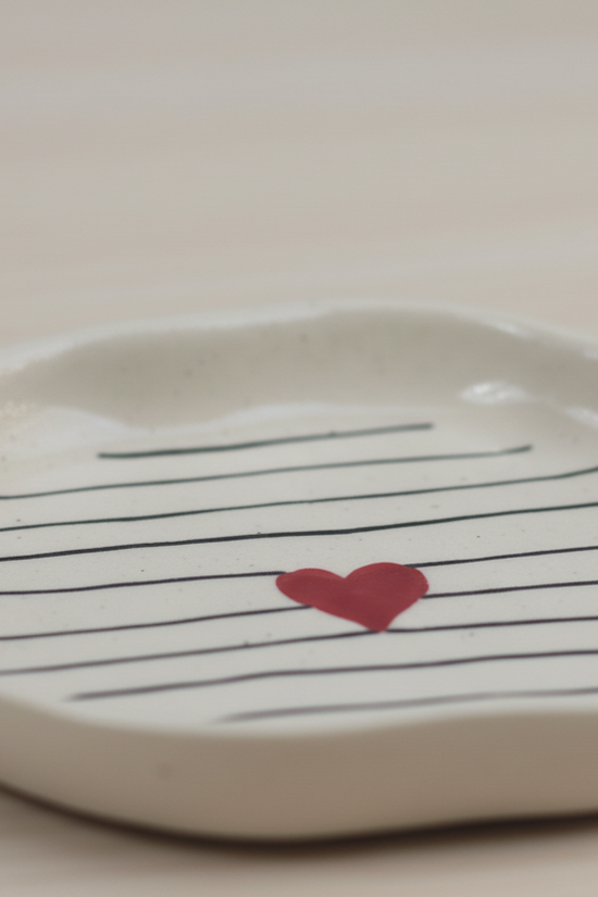 Striped Heart Handmade Dessert Plate