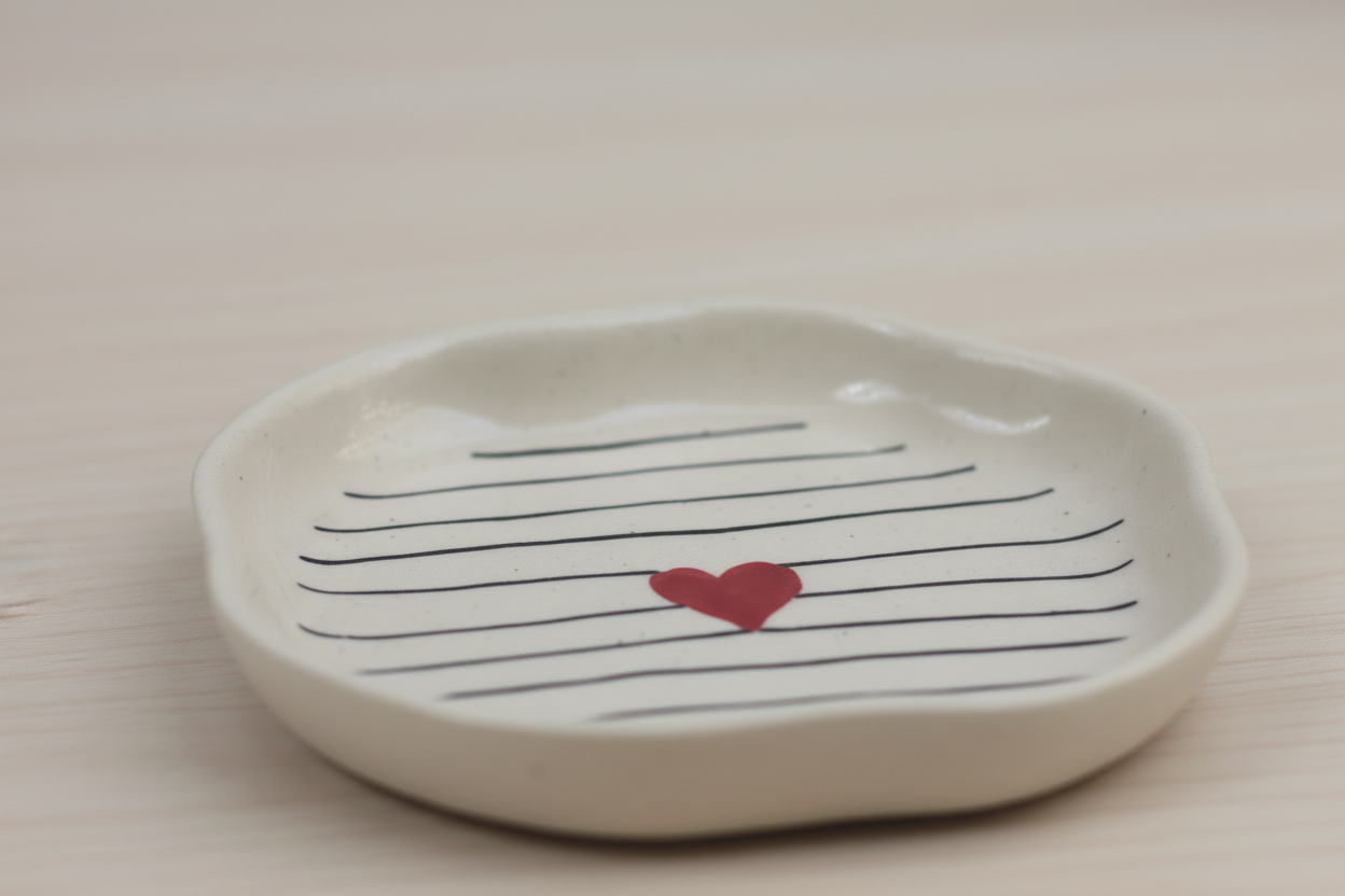 Striped Heart Handmade Dessert Plate