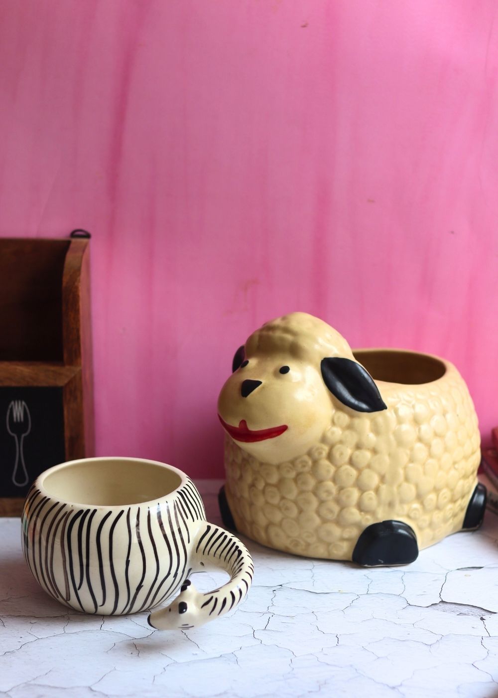 handmade Zebra & Sheep Planters