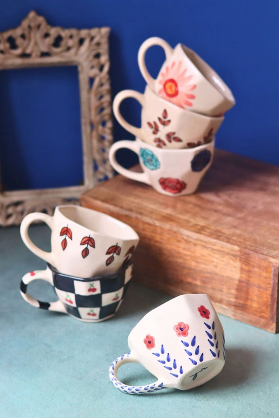 Set of 6 Mystic Bloom Mugs (for the price of 5) handmade in india