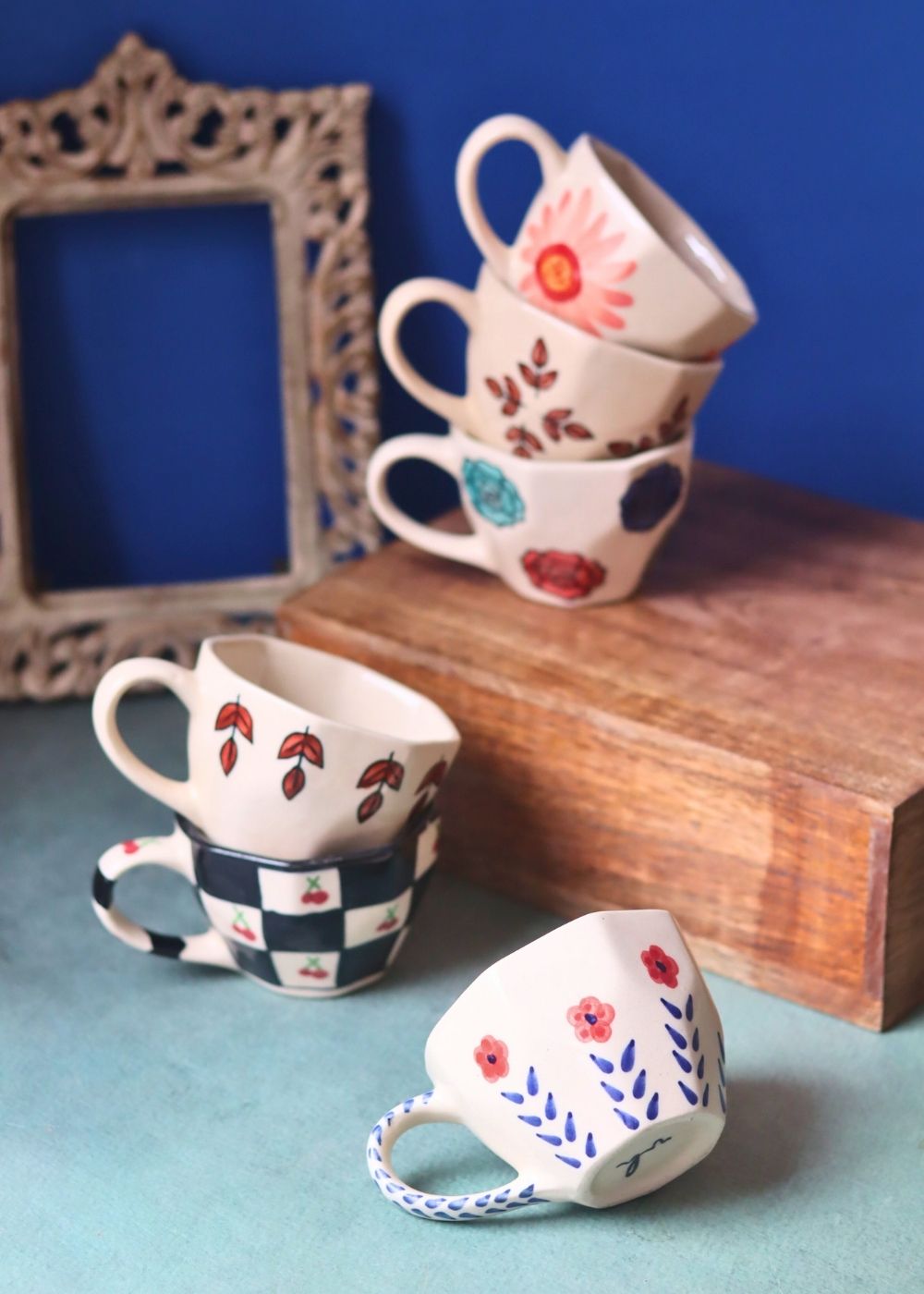 Set of 6 Mystic Bloom Mugs (for the price of 5) handmade in india