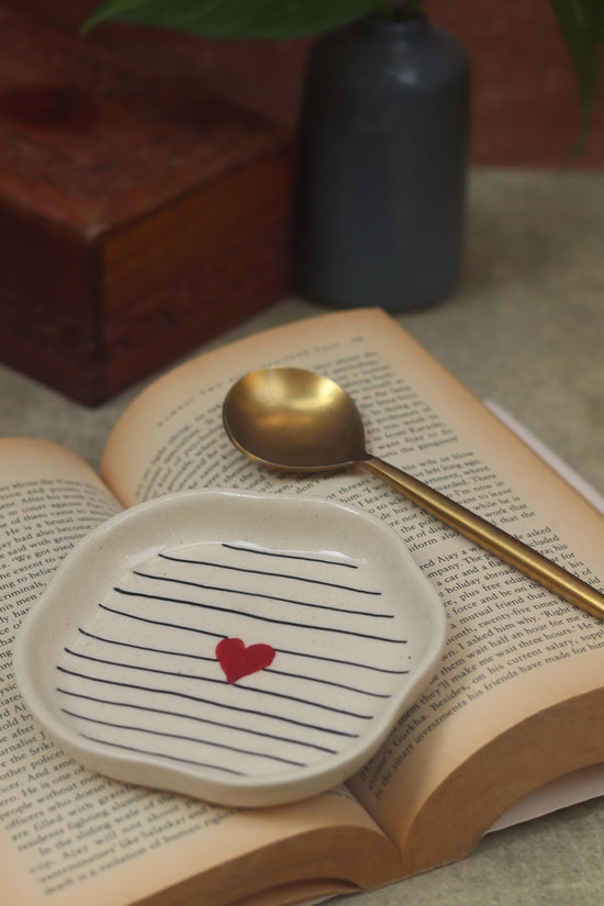 Striped Heart Handmade Dessert Plate with premium quality material