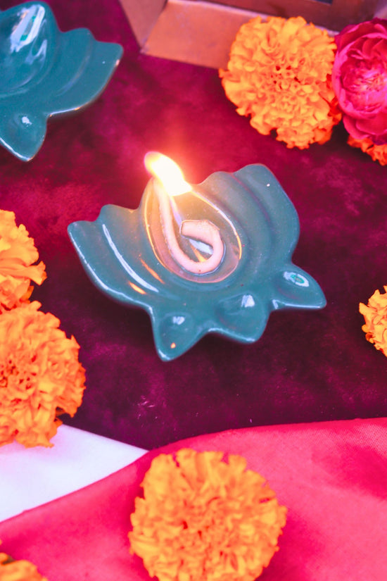 Set of 4 - Bottle Green Diya made by ceramic