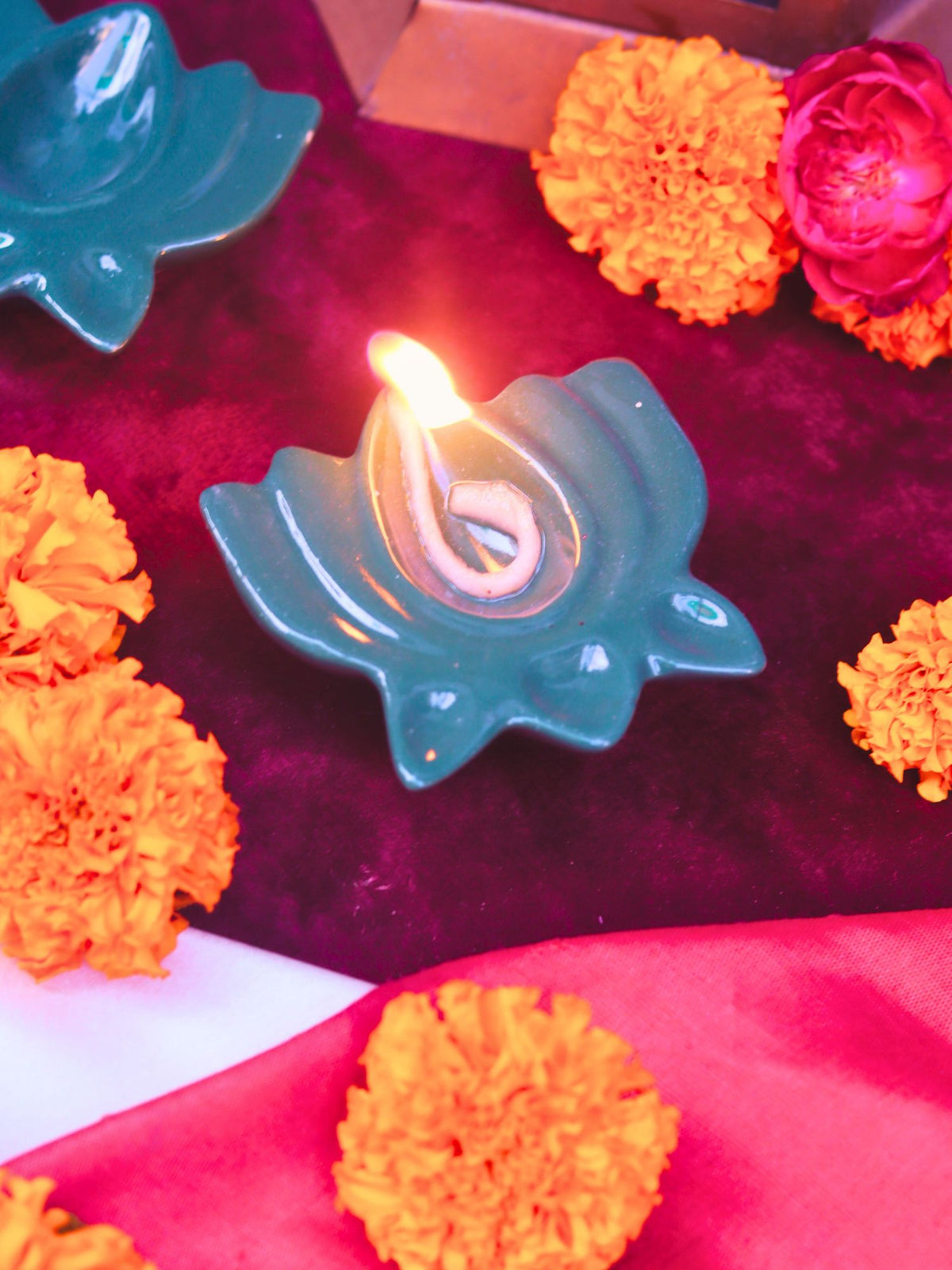 Set of 4 - Bottle Green Diya made by ceramic