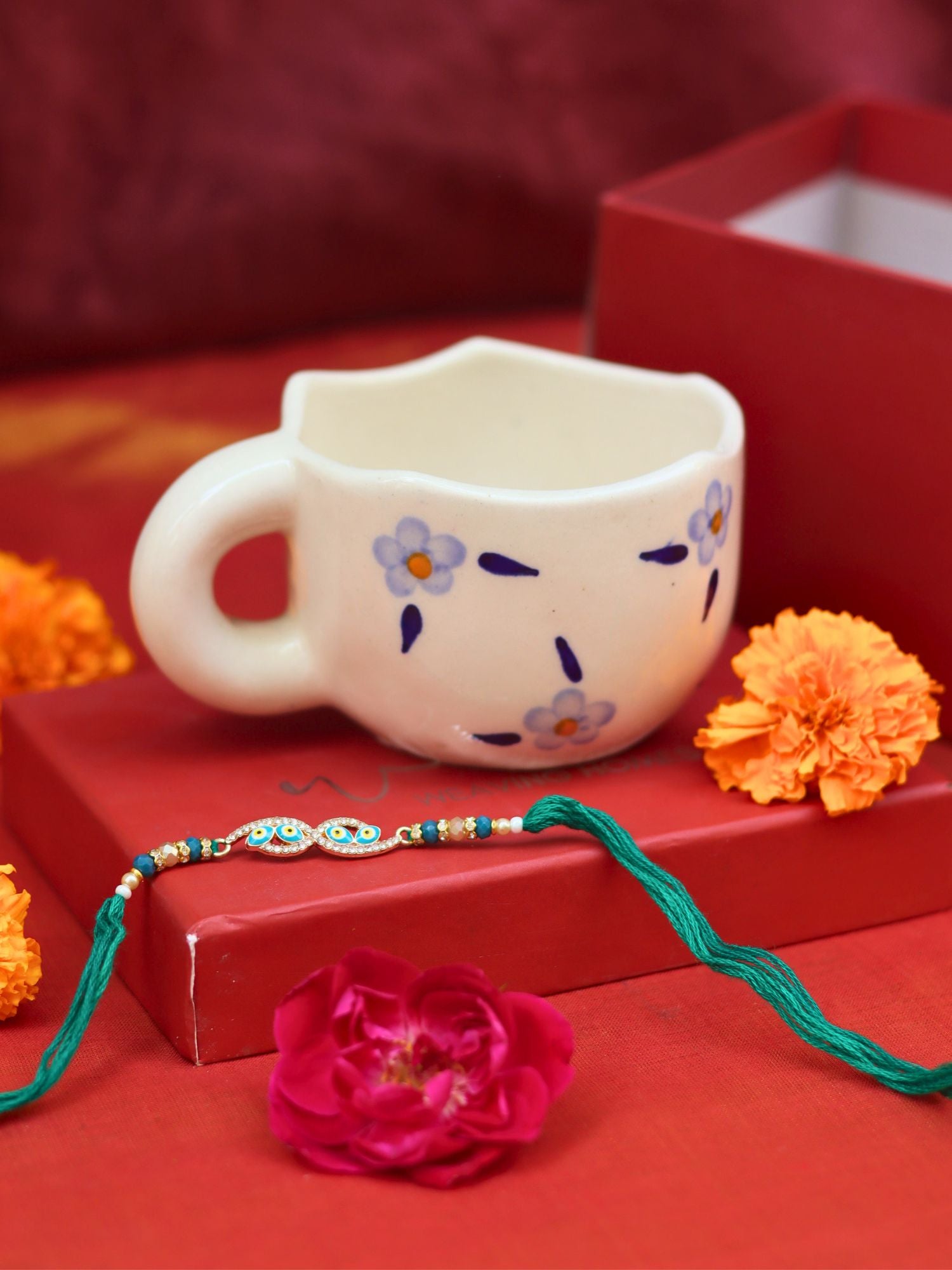 Blue Blossom Mug Rakhi Gift Box with premium quality material